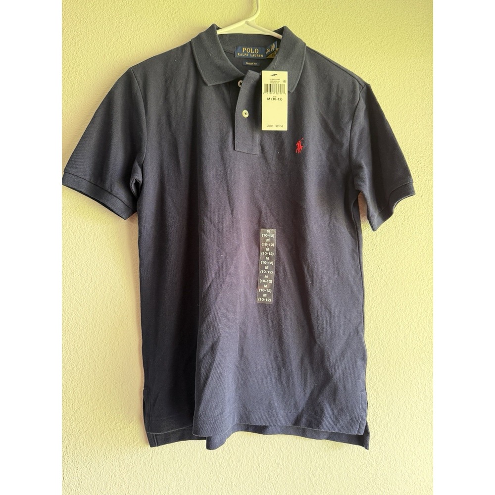Polo Ralph Lauren Polo Boys Size M (10-12) Navy Blue Red Pony Logo Short Sleeve